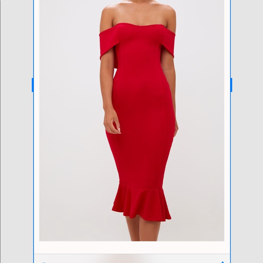Off the shoulder Red Midi Dress